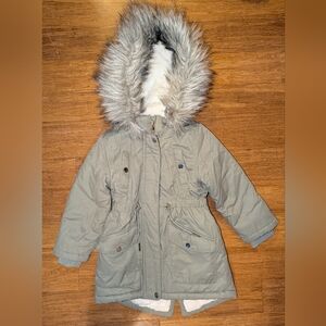Next Direct Kids' Green Puffer Jacket with Faux Fur Hood